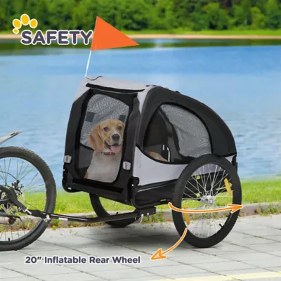 PawHut Dog Bike Trailer with Hitch Coupler, Quick Release Wheels, Reflectors and Flag - Image 7