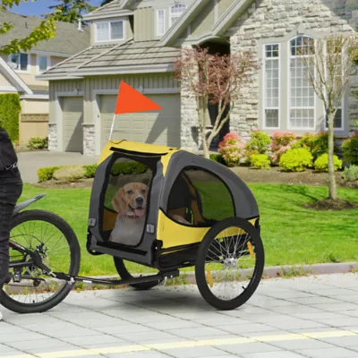 PawHut Dog Bike Trailer with Hitch Coupler, Quick Release Wheels, Reflectors and Flag - Image 2
