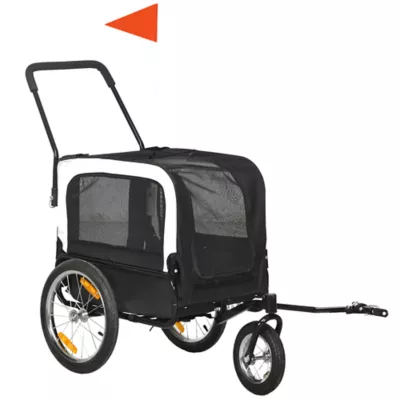 PawHut 2 in 1 Dog Bike Trailer, Dog Stroller with Safety Leash, Hitch, Flag, Reflectors and Cushion - Image 1