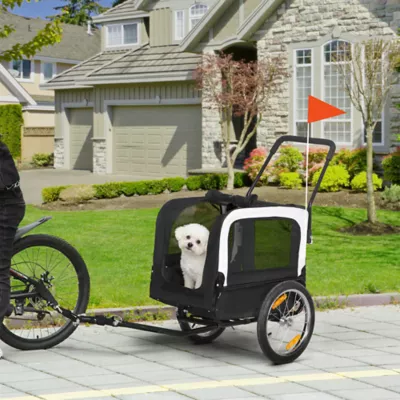 PawHut 2 in 1 Dog Bike Trailer, Dog Stroller with Safety Leash, Hitch, Flag, Reflectors and Cushion - Image 2