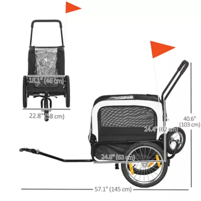 PawHut 2 in 1 Dog Bike Trailer, Dog Stroller with Safety Leash, Hitch, Flag, Reflectors and Cushion - Image 3