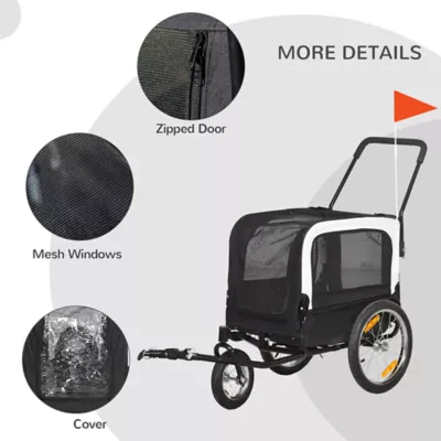 PawHut 2 in 1 Dog Bike Trailer, Dog Stroller with Safety Leash, Hitch, Flag, Reflectors and Cushion - Image 7
