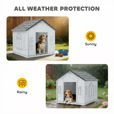 PawHut 26" Plastic Dog House Outdoor with Air Vents, for Small & Medium Dogs - Image 4