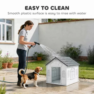 PawHut 26" Plastic Dog House Outdoor with Air Vents, for Small & Medium Dogs - Image 5
