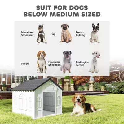 PawHut 26" Plastic Dog House Outdoor with Air Vents, for Small & Medium Dogs - Image 7