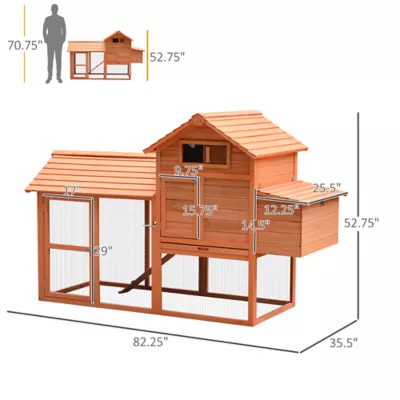 PawHut 82" Deluxe Chicken Coop with Run and Nesting Box - Image 3