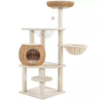 Yaheetech 54in Rattan Cat Tree With Breathable Woven Condo, Scratching Posts & Washable cushions - Image 1