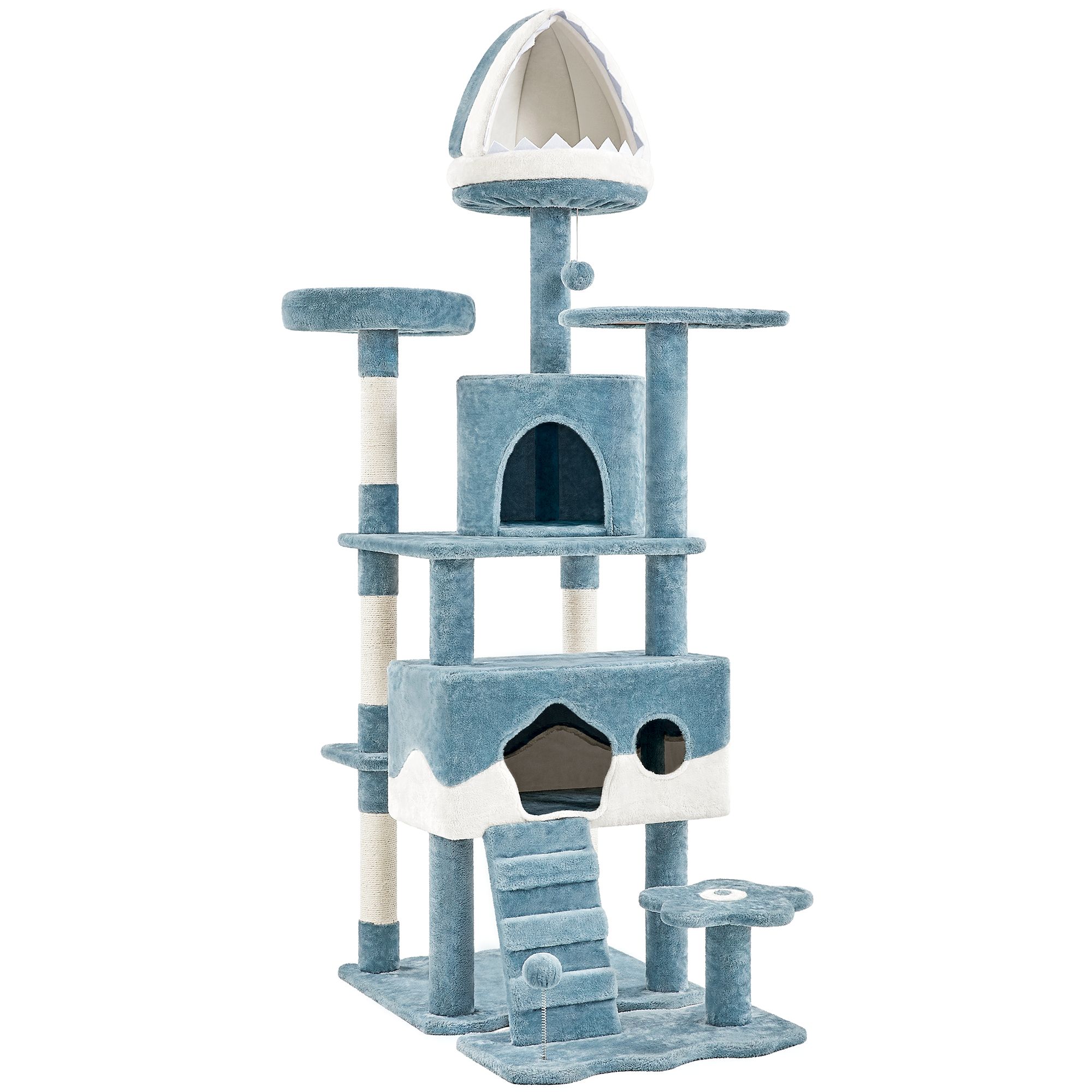Yaheetech Cat Tree-Ocean-Themed Cat Tower, Multi-Level with Shark's Mouth Bed & 2 Big Condos