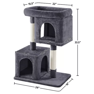 Yaheetech 33.5" Cat Tree Tower w/2 Cozy Plush Condos, Oversized Perch & Sisal Scratch Post - Image 3