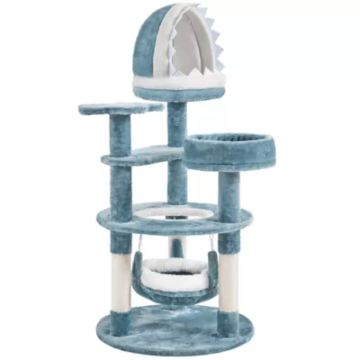 Yaheetech Cat Tree-Ocean-Themed Cat Tower, Multi-Level with Shark's Mouth Bed & 2 Big Condos - Image 1