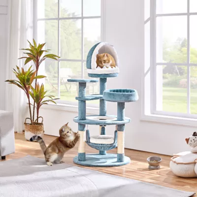Yaheetech Cat Tree-Ocean-Themed Cat Tower, Multi-Level with Shark's Mouth Bed & 2 Big Condos - Image 2