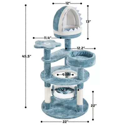 Yaheetech Cat Tree-Ocean-Themed Cat Tower, Multi-Level with Shark's Mouth Bed & 2 Big Condos - Image 3
