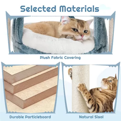 Yaheetech Cat Tree-Ocean-Themed Cat Tower, Multi-Level with Shark's Mouth Bed & 2 Big Condos - Image 5