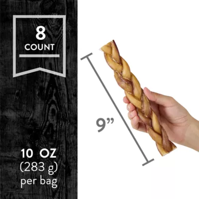 Dentley's Nature's Chews 9" Braided Bully Stick Dog Chews - 8 Count - Image 2