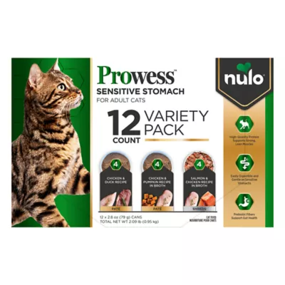 Nulo Prowess Sensitive Stomach Wet Cat Food - Pate & Shreds, Variety Pack, 12 count - Image 1