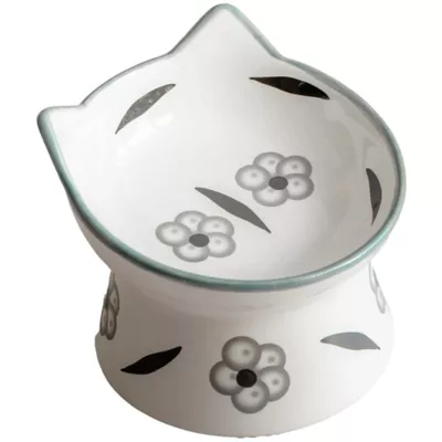 Dexypaws Cat Rise Ceramic Elevated Cat Bowl, Elevated Cat Feeding Bowl - Image 1