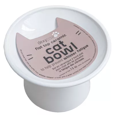 Dexypaws Flat Top Ceramic Cat Bowl, Whisker Fatigue Cat Feeding Bowl - Image 1