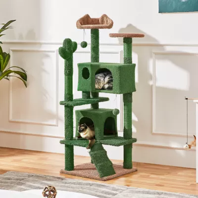 Yaheetech Cactus Cat Tree, Cute Cat House with Large Condo - Green - Image 2