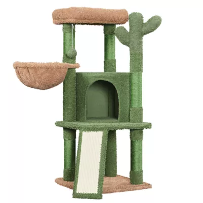 Yaheetech Cactus Cat Tree, Cute Cat House with Large Condo - Green - Image 1