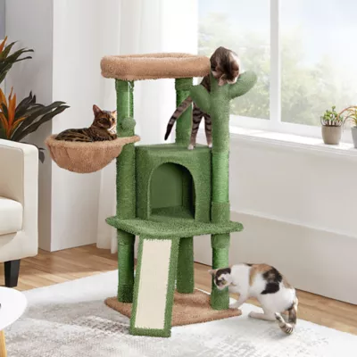 Yaheetech Cactus Cat Tree, Cute Cat House with Large Condo - Green - Image 2