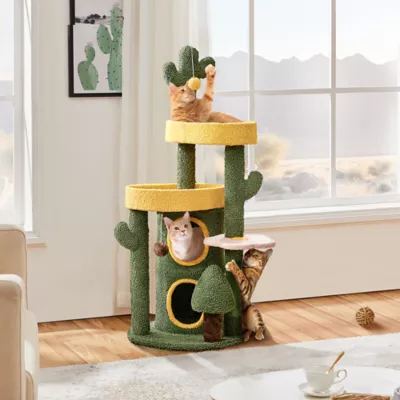 Yaheetech Cactus Cat Tree, Cute Cat House with Large Condo - Green - Image 2