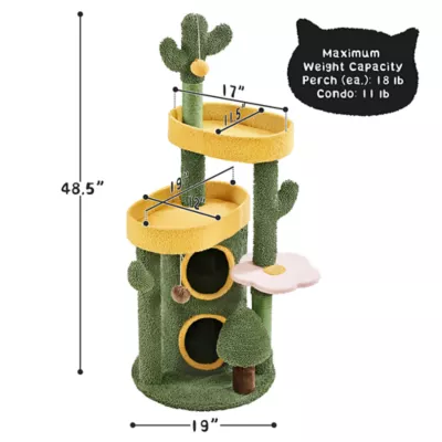 Yaheetech Cactus Cat Tree, Cute Cat House with Large Condo - Green - Image 3