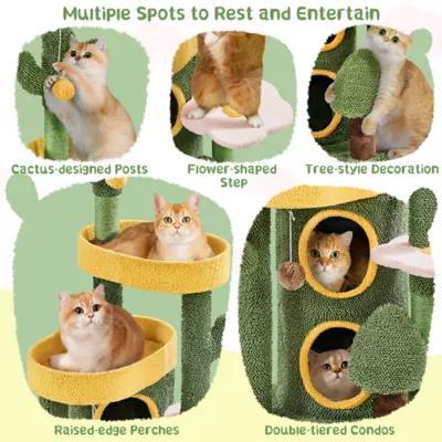 Yaheetech Cactus Cat Tree, Cute Cat House with Large Condo - Green - Image 4