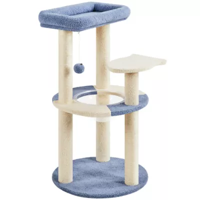Yaheetech Cat Tree, 35.5" Cat Tower, Cat House with Scratching Posts & Padded Perch - Blue&Cream - Image 1