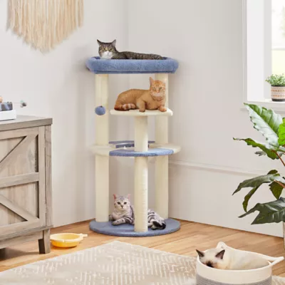 Yaheetech Cat Tree, 35.5" Cat Tower, Cat House with Scratching Posts & Padded Perch - Blue&Cream - Image 2
