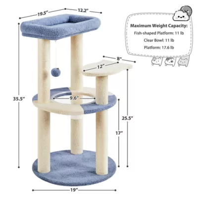 Yaheetech Cat Tree, 35.5" Cat Tower, Cat House with Scratching Posts & Padded Perch - Blue&Cream - Image 3