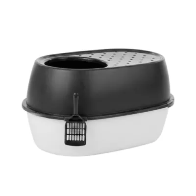 IRIS XXL Top Entry Cat Litter Box with Scoop, Covered Cat Litter Box, Black & White - Image 1