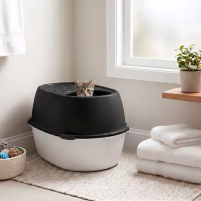 IRIS XXL Top Entry Cat Litter Box with Scoop, Covered Cat Litter Box, Black & White - Image 3