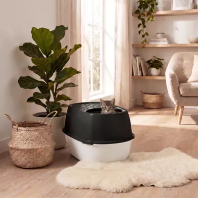 IRIS XXL Top Entry Cat Litter Box with Scoop, Covered Cat Litter Box, Black & White - Image 4