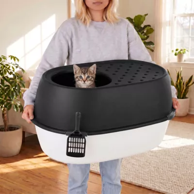 IRIS XXL Top Entry Cat Litter Box with Scoop, Covered Cat Litter Box, Black & White - Image 5