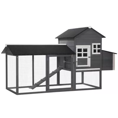 PawHut 84" Chicken Coop Wooden Hen House, Outdoor with Nesting Box and Run - Image 1