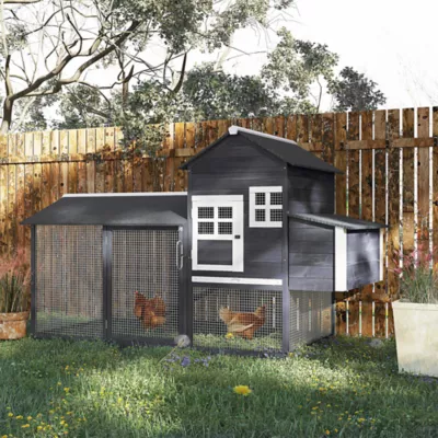 PawHut 84" Chicken Coop Wooden Hen House, Outdoor with Nesting Box and Run - Image 2