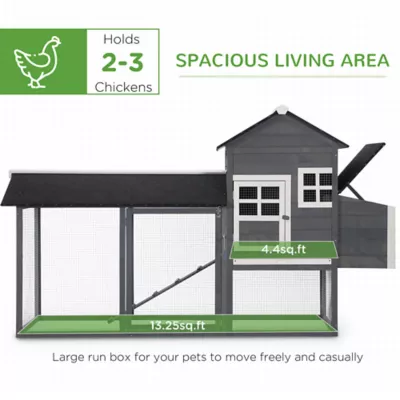 PawHut 84" Chicken Coop Wooden Hen House, Outdoor with Nesting Box and Run - Image 4