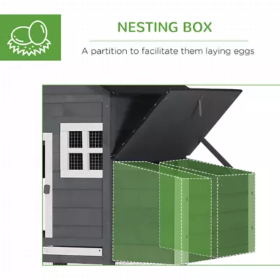 PawHut 84" Chicken Coop Wooden Hen House, Outdoor with Nesting Box and Run - Image 6