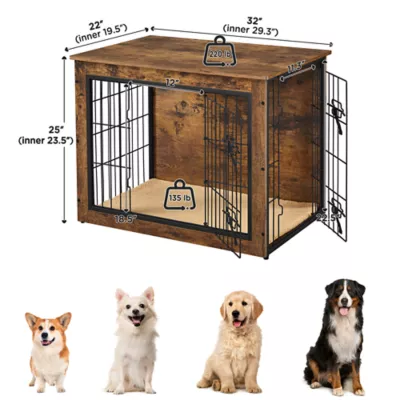 Yaheetech Dog Crate-Furniture with Cushion with Double Doors/Adjustable Feet - Image 3