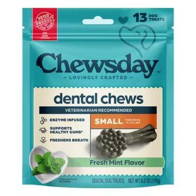 Chewsday Small Dog Dental Treat - Enzyme Infused, Fresh Mint Flavor - Image 1