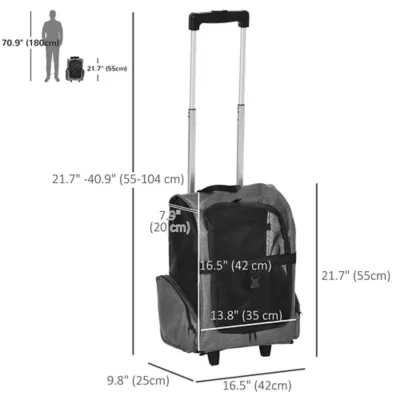 PawHut 2-IN-1 Pet Carrier - Backpack and Roller with Handle - Cats and Dogs up to 9lbs - Image 3