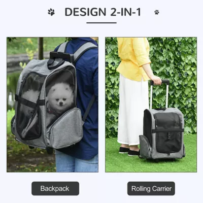 PawHut 2-IN-1 Pet Carrier - Backpack and Roller with Handle - Cats and Dogs up to 9lbs - Image 3