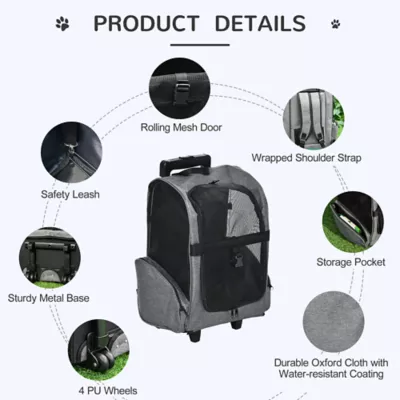 PawHut 2-IN-1 Pet Carrier - Backpack and Roller with Handle - Cats and Dogs up to 9lbs - Image 5