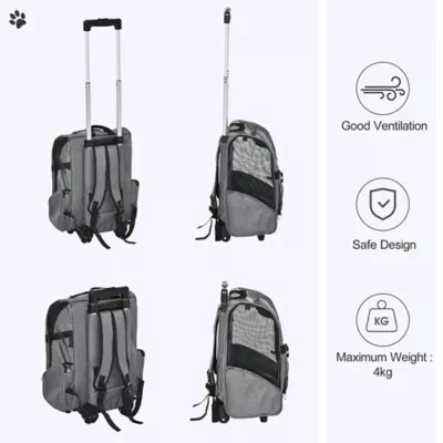 PawHut 2-IN-1 Pet Carrier - Backpack and Roller with Handle - Cats and Dogs up to 9lbs - Image 6