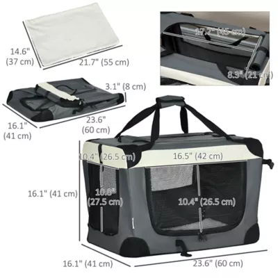 PawHut 24" Foldable Pet Carrier with Removable Mat, Breathable Mesh, Soft Side Pet Travel Carrier - Image 3