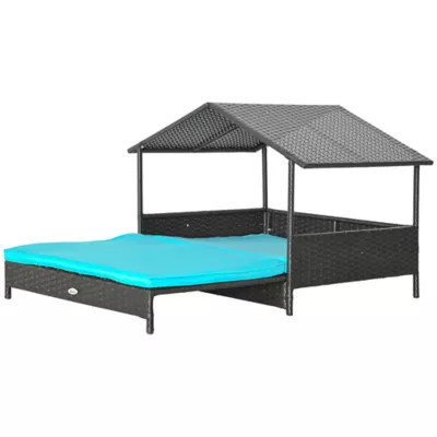 PawHut Rattan Dog House with Canopy, Water-Resistant Cushion, for Medium Dogs - Image 1