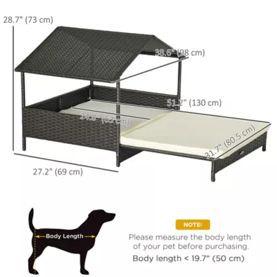 PawHut Rattan Dog House with Canopy, Water-Resistant Cushion, for Medium Dogs - Image 3