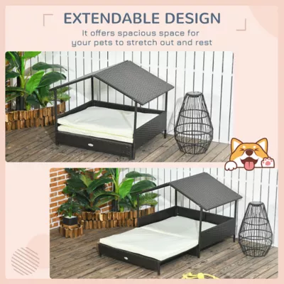 PawHut Rattan Dog House with Canopy, Water-Resistant Cushion, for Medium Dogs - Image 4