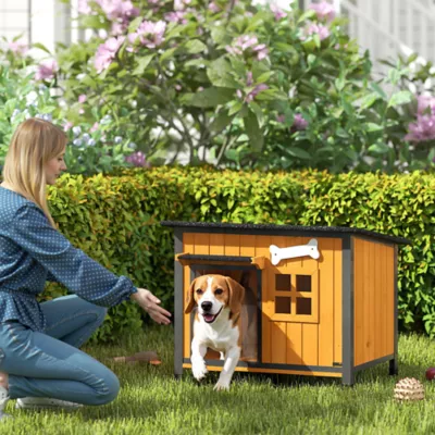 PawHut Outdoor Dog House with Anti-Chewing Steel Frame, Openable Roof and Removable Floor - Med Dogs - Image 2
