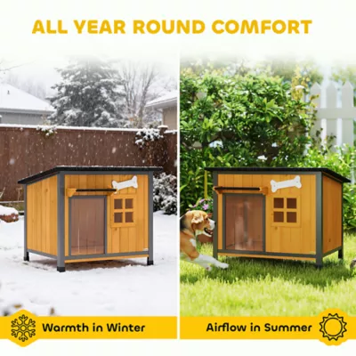 PawHut Outdoor Dog House with Anti-Chewing Steel Frame, Openable Roof and Removable Floor - Med Dogs - Image 5